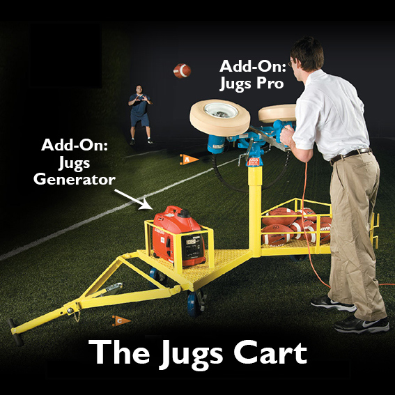 Jugs Cart, Jugs Pro, football machines, passing machines, football